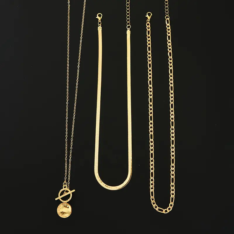 Textured Coin Layered Necklace in Gold Tone