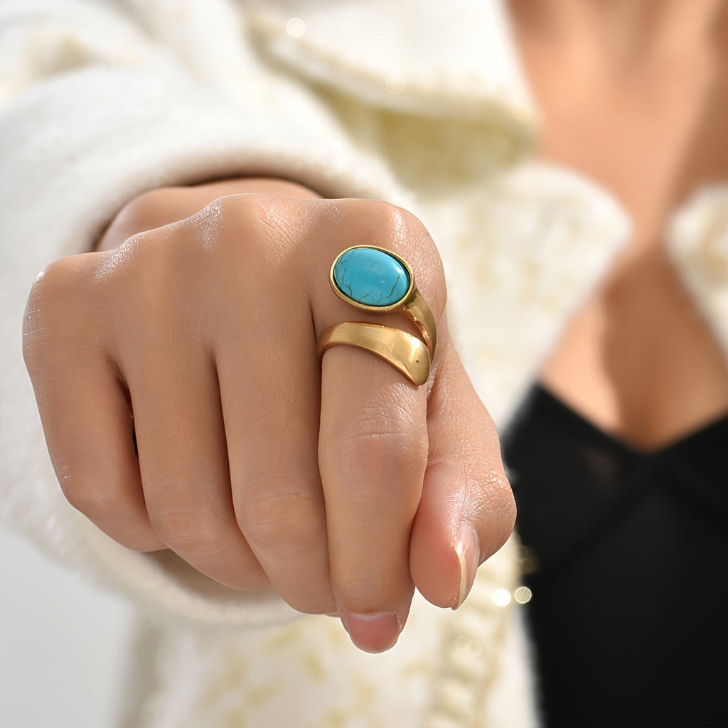 Bohemian Turquoise Gold-Plated Open Band Ring
