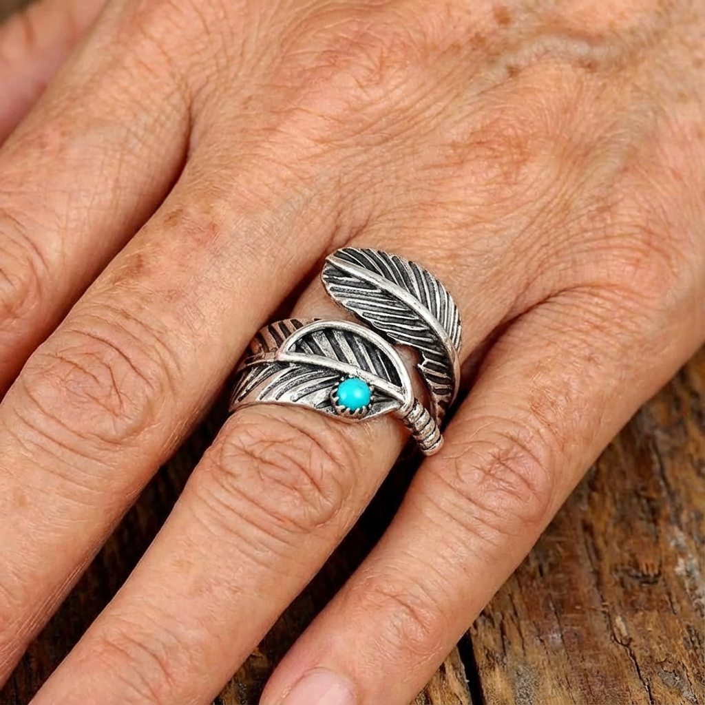 Boho turquoise veerring van sterling zilver