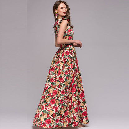 Floral Print High Waist Swing Dress