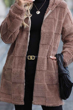 Hooded Zip Through Cardigan Coat with Patchwork Detailing