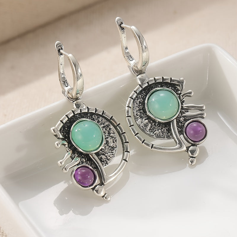 Bohemian Green Zirconia Silver-Plated Drop Earrings