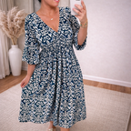 A-Line Three-Quarter Sleeve V-Neck Maxi Dress