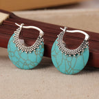 Turquoise Crescent Silver-Plated Hoop Earrings