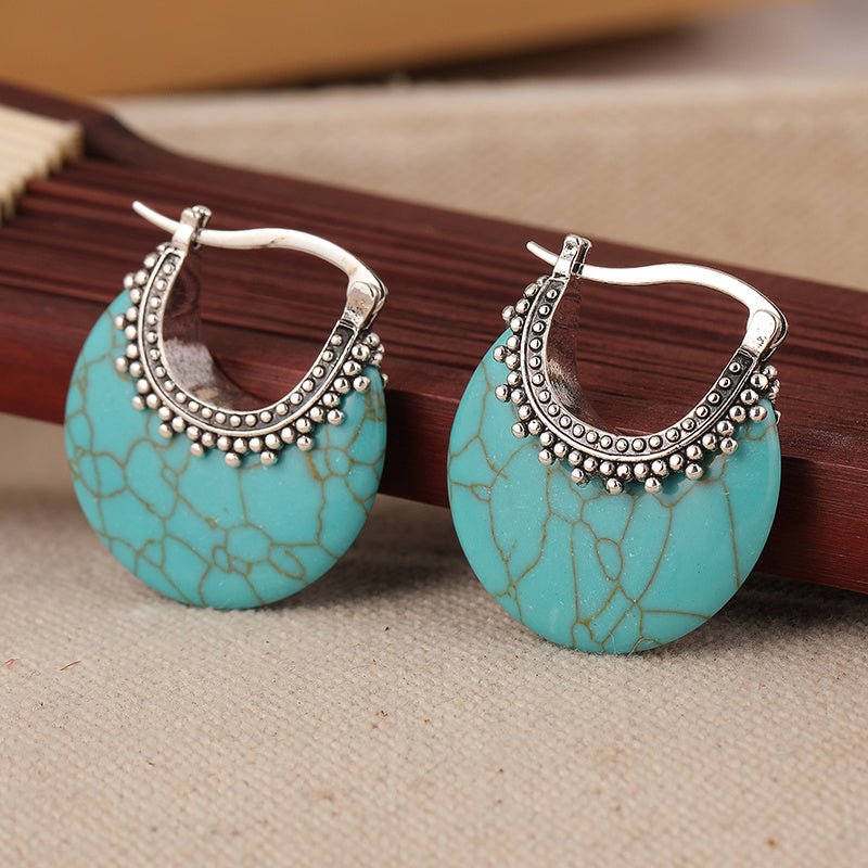 Turquoise Crescent Silver-Plated Hoop Earrings