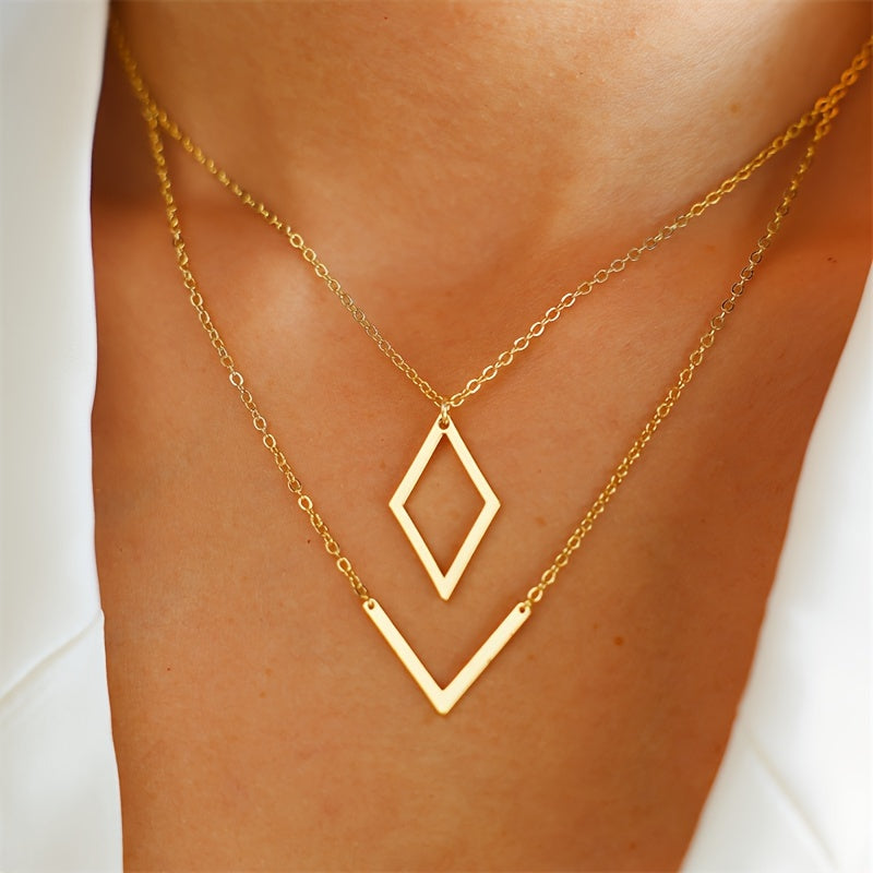 Retro geometrische goudkleurige ketting met V-hanger