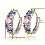 Vintage-Style Purple Zirconia Cluster Hoop Earrings