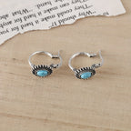 Turquoise Crest Hoop Earrings in White Gold Tone