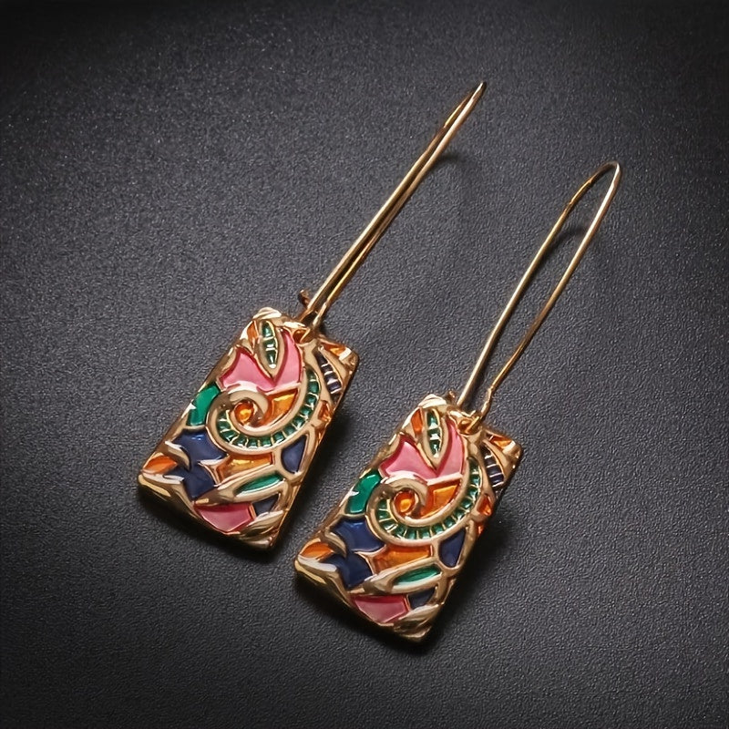 Longues boucles d'oreilles pendantes vintage émail coloré coulé