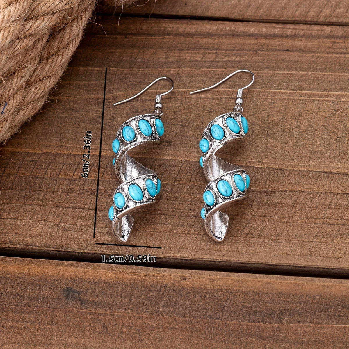 Bohemian Spiral Turquoise Inlay Pendant Earrings