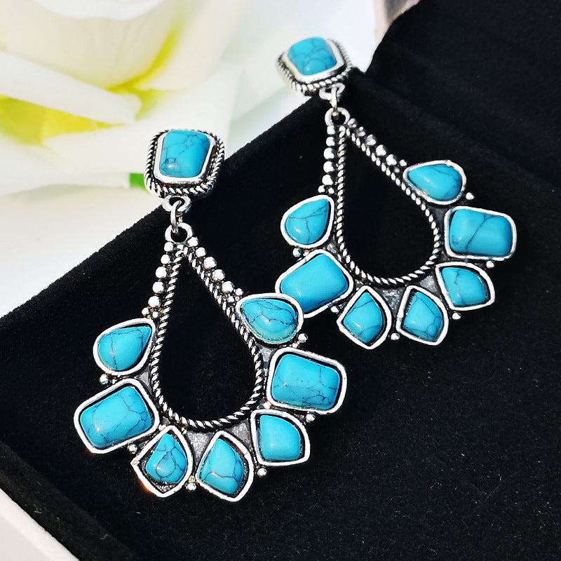 Brincos Pendentes Vintage com Turquesa Banhados a Prata