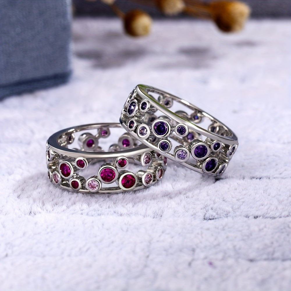 Sparkling Cubic Zirconia Silver-Plated Band Ring