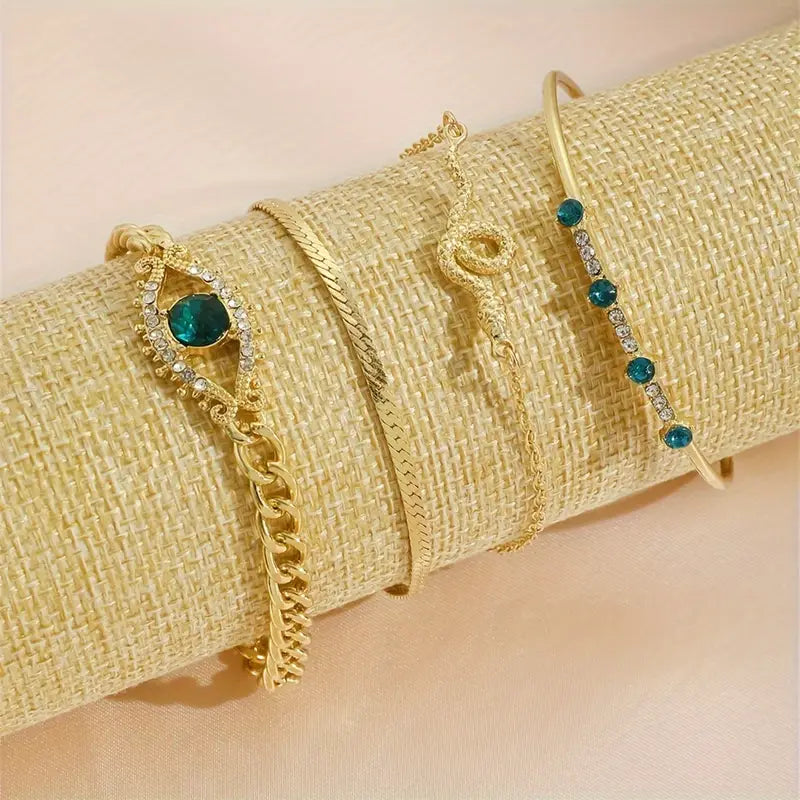 Gold-Tone Bracelet Set with Snake and Eye Motifs