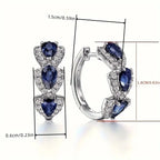 Sapphire-Look Crest Earrings in White Gold Tone