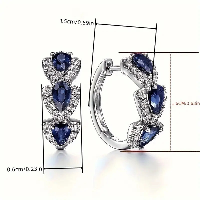 Sapphire-Look Crest Earrings in White Gold Tone