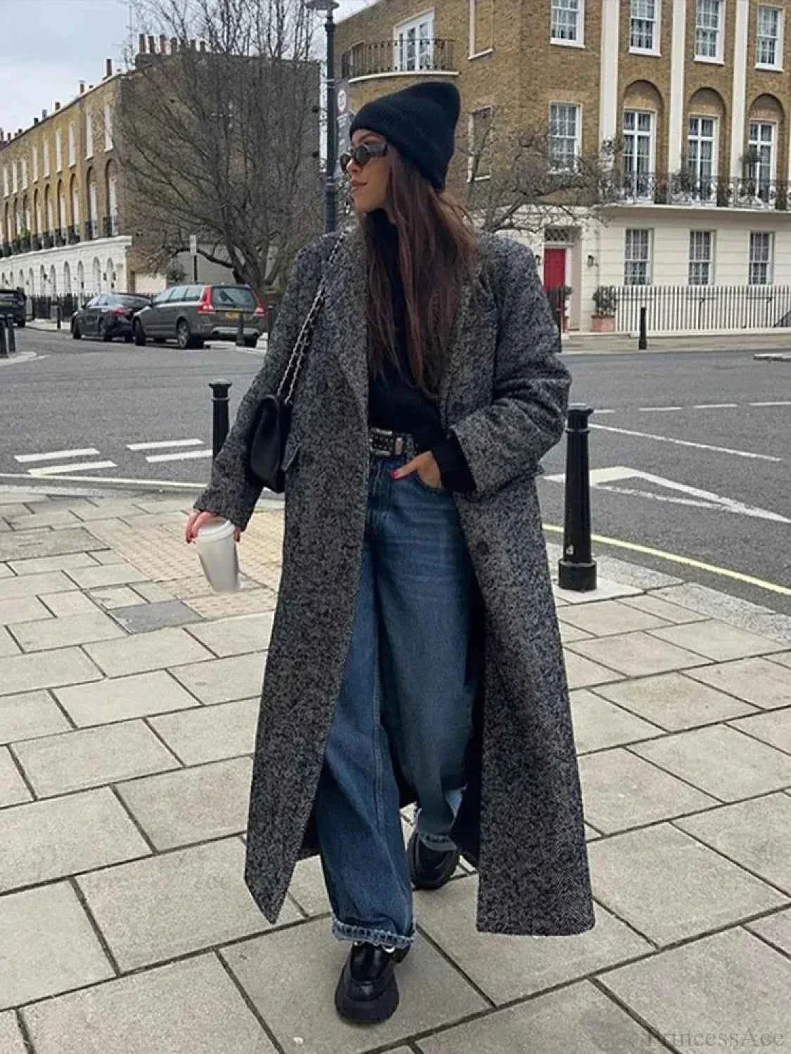Faux Fur Coat with Patchwork Panels and a Tie Fastening