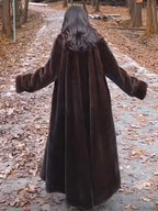 Faux Fur Jacket with Turn-Down Collar and Zip Fastening