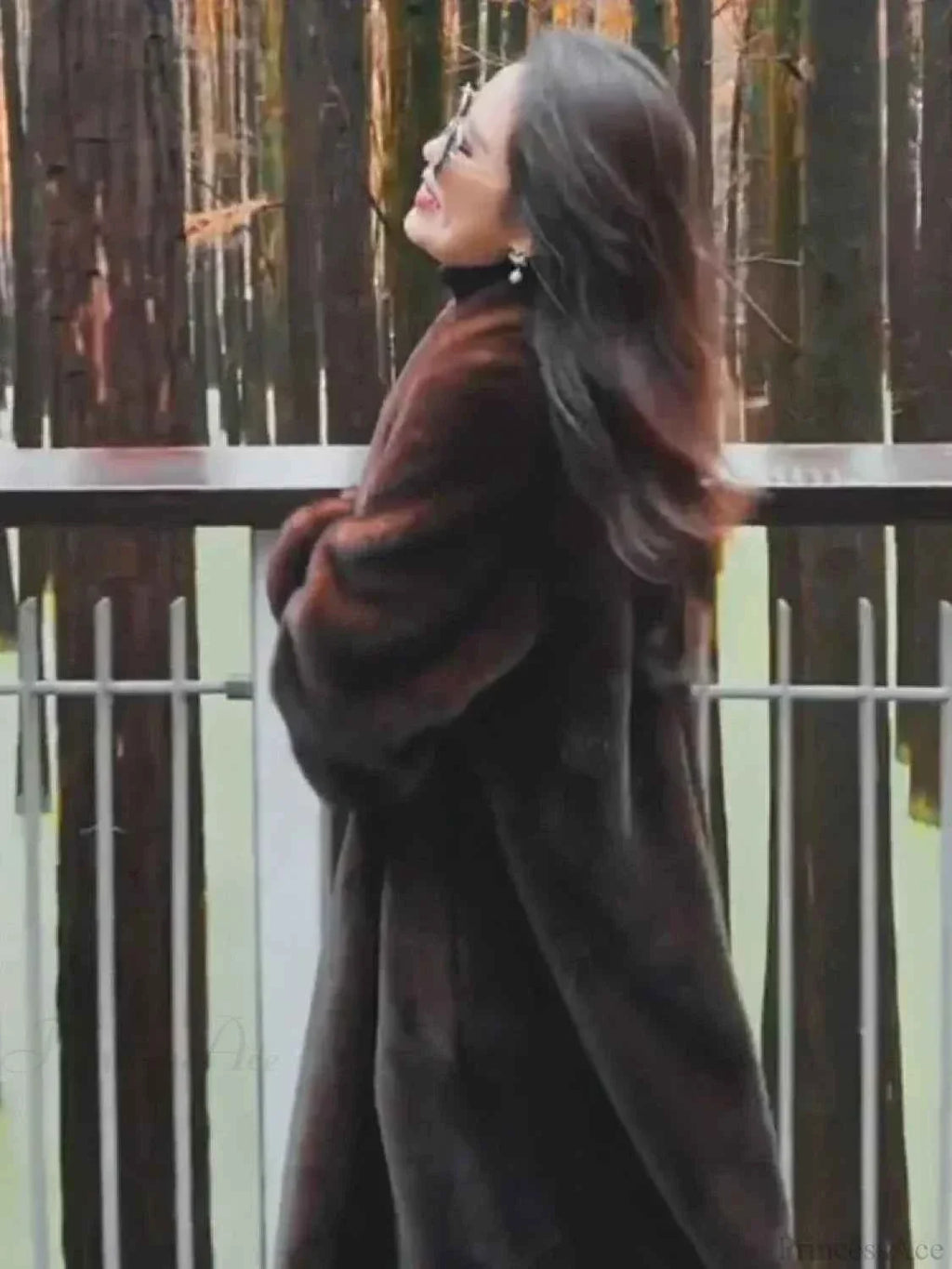 Faux Fur Jacket with Turn-Down Collar and Zip Fastening