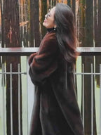 Faux Fur Jacket with Turn-Down Collar and Zip Fastening