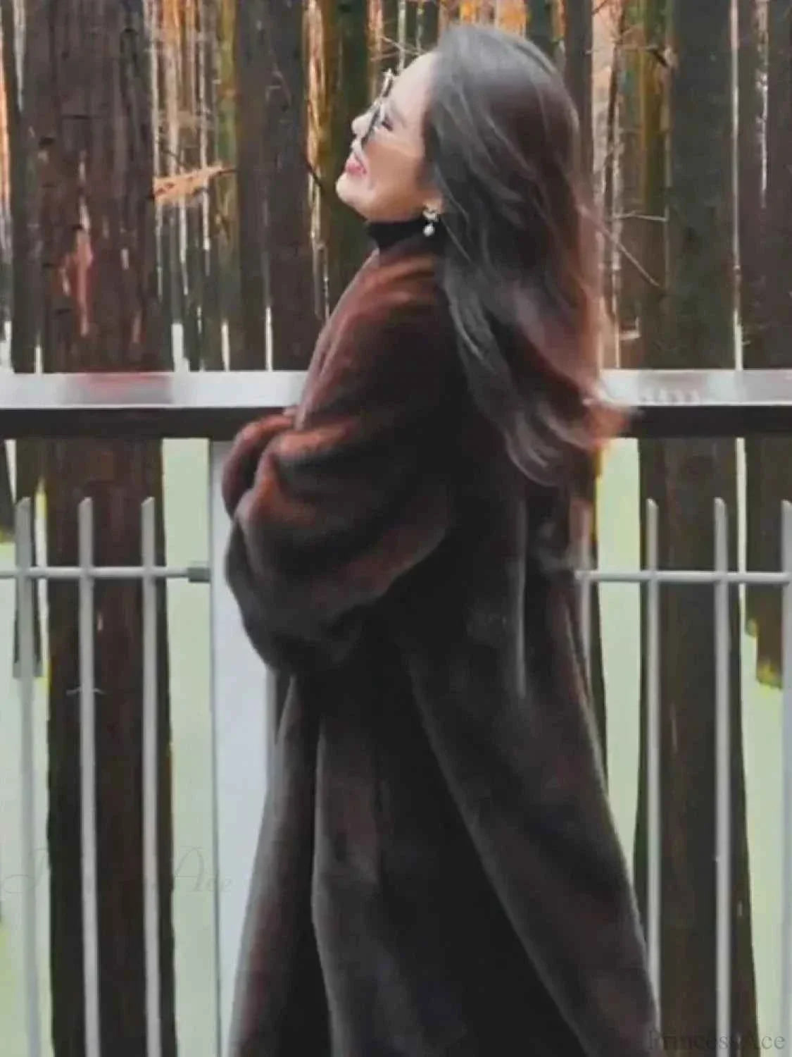 Faux Fur Jacket with Turn-Down Collar and Zip Fastening