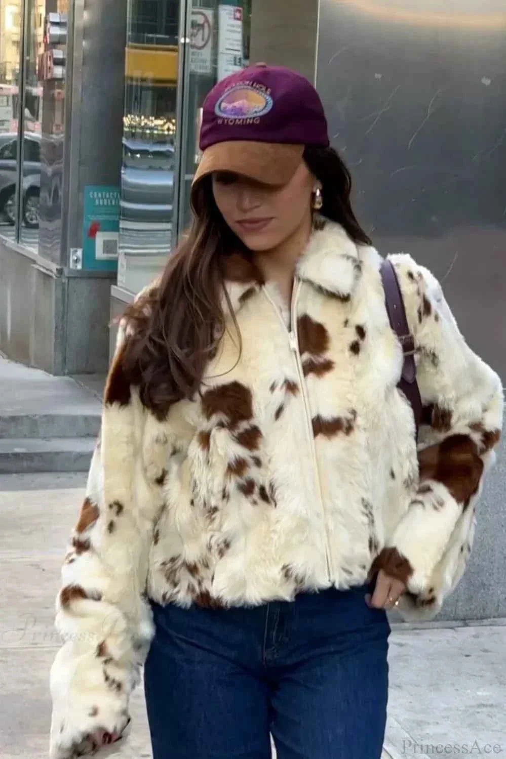 Leopard Print Faux Fur Coat with Notched Collar Detail