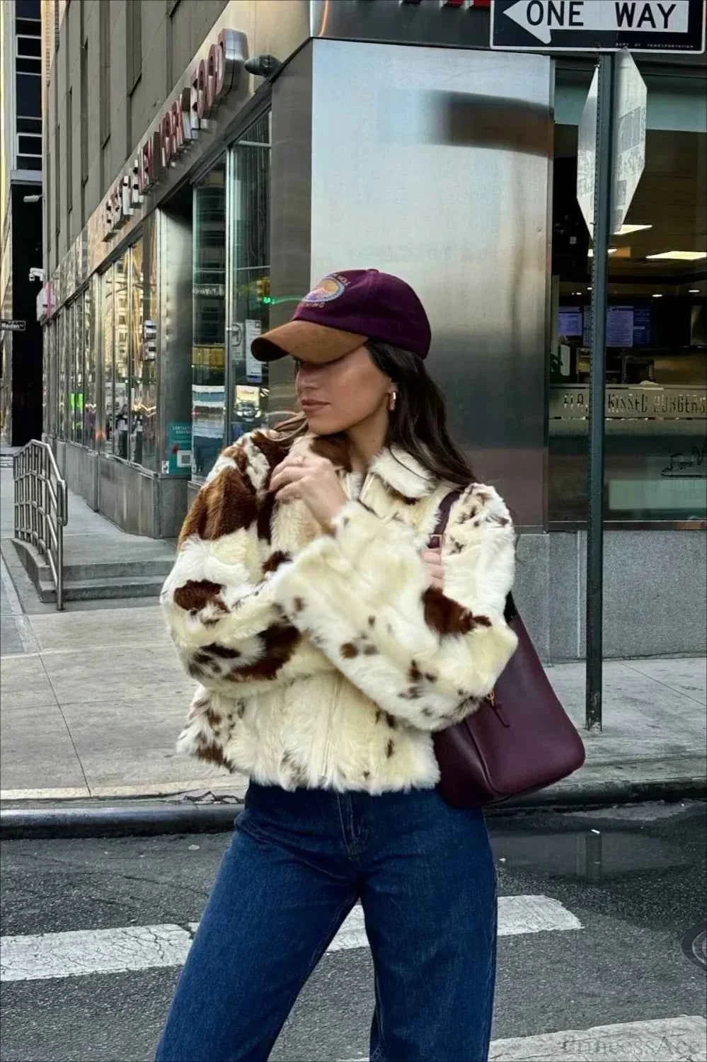 Leopard Print Faux Fur Coat with Notched Collar Detail