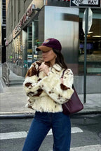 Leopard Print Faux Fur Coat with Notched Collar Detail