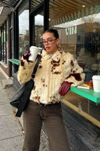 Leopard Print Faux Fur Coat with Notched Collar Detail