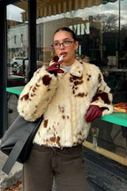 Leopard Print Faux Fur Coat with Notched Collar Detail