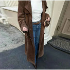 Faux Leather Longline Coat with Lapels and a Double Front