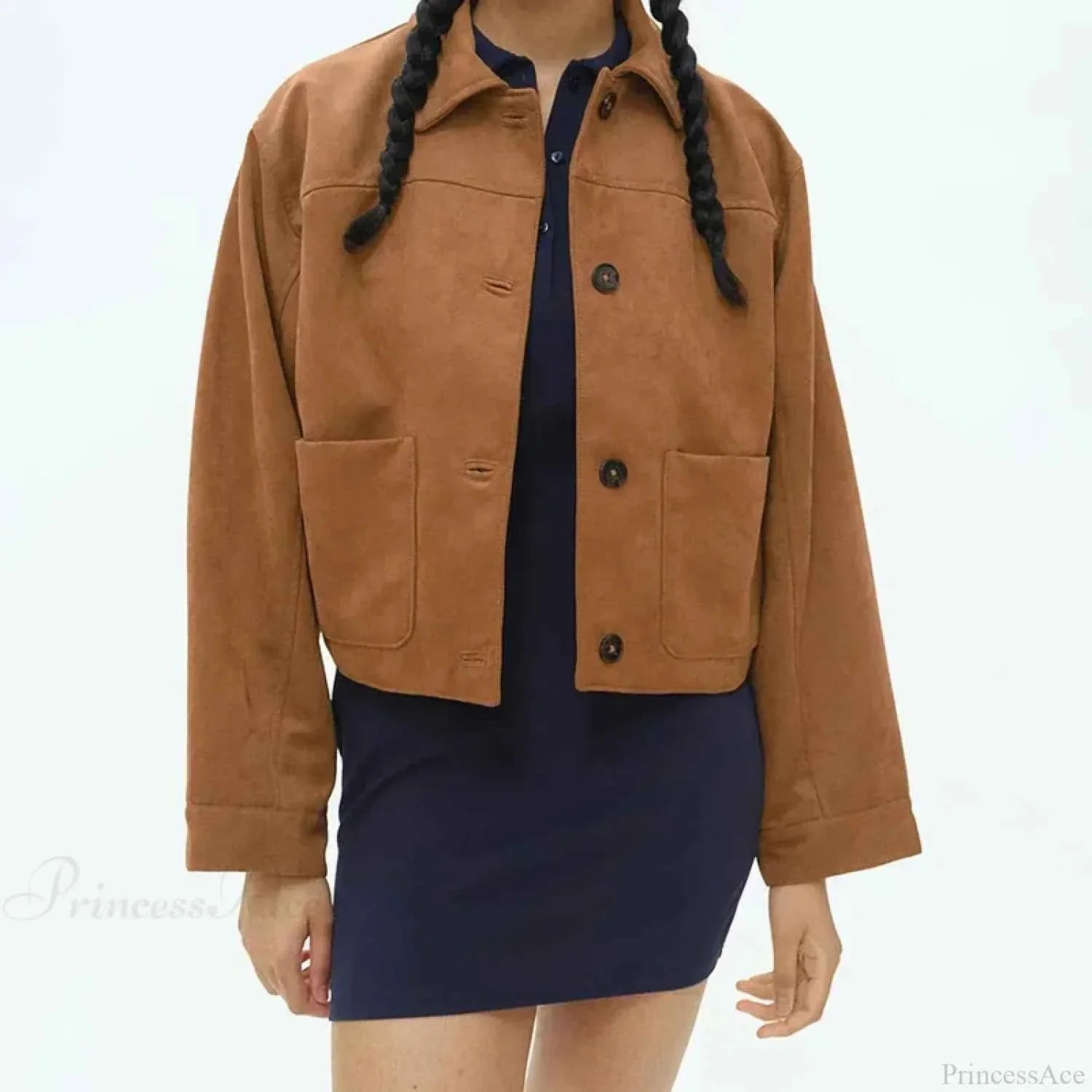 Faux Leather Longline Coat with Lapels and a Double Front