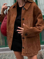Faux Leather Longline Coat with Lapels and a Double Front