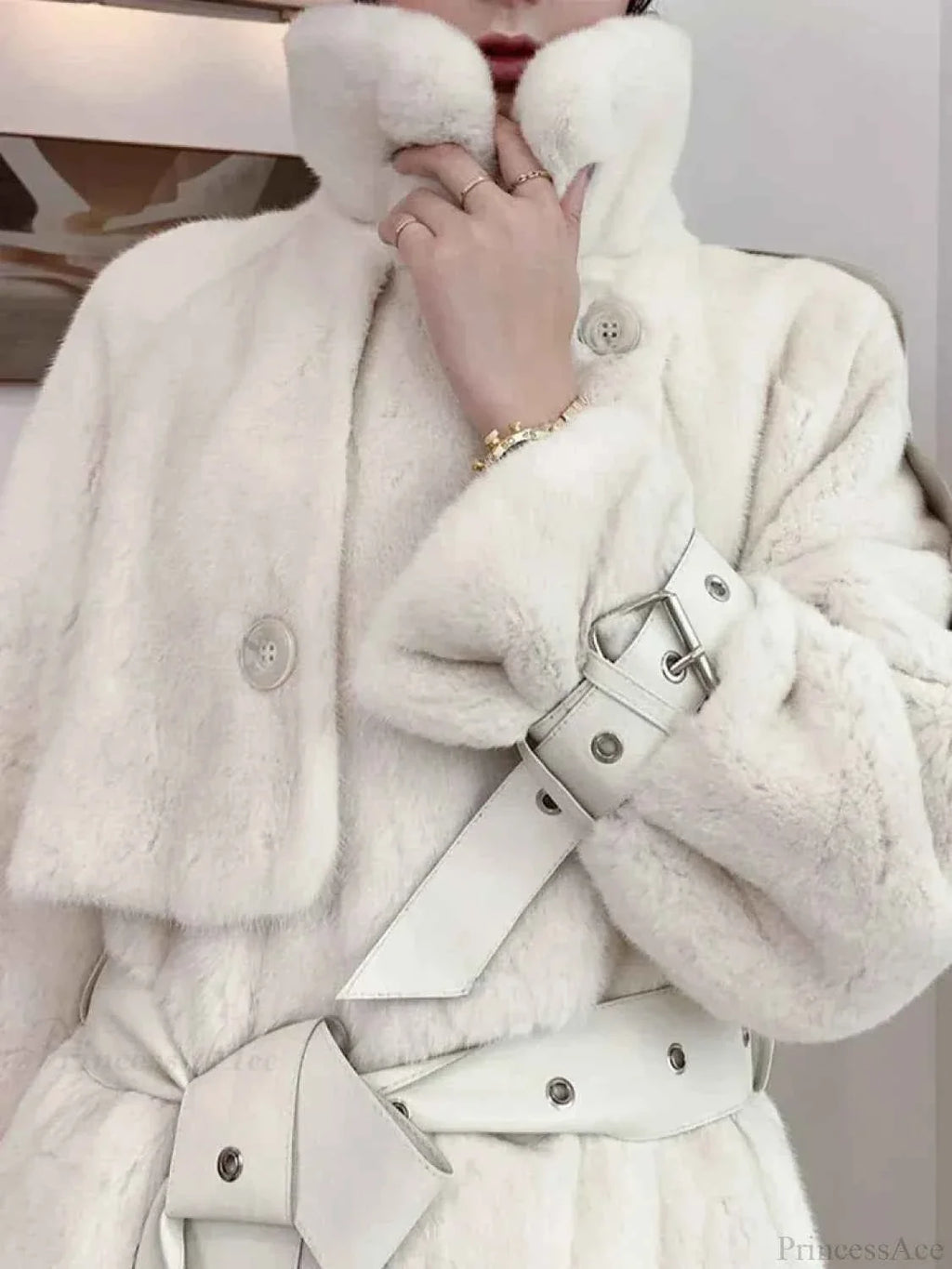 Faux Fur Winter Coat with a Stand Collar and Double Front