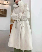 Faux Fur Winter Coat with a Stand Collar and Double Front