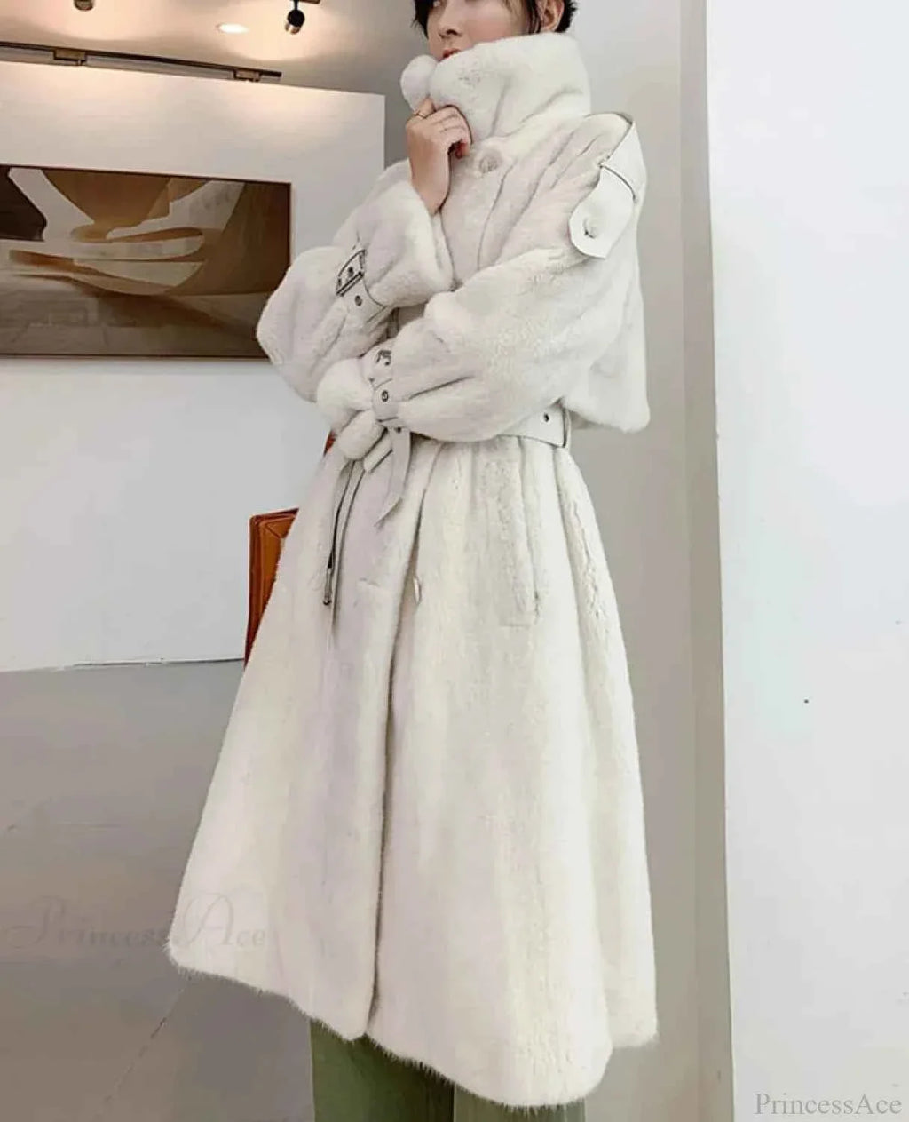 Faux Fur Winter Coat with a Stand Collar and Double Front