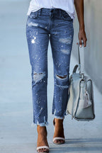 Ripped jeans met knoopsluiting en zakken voor