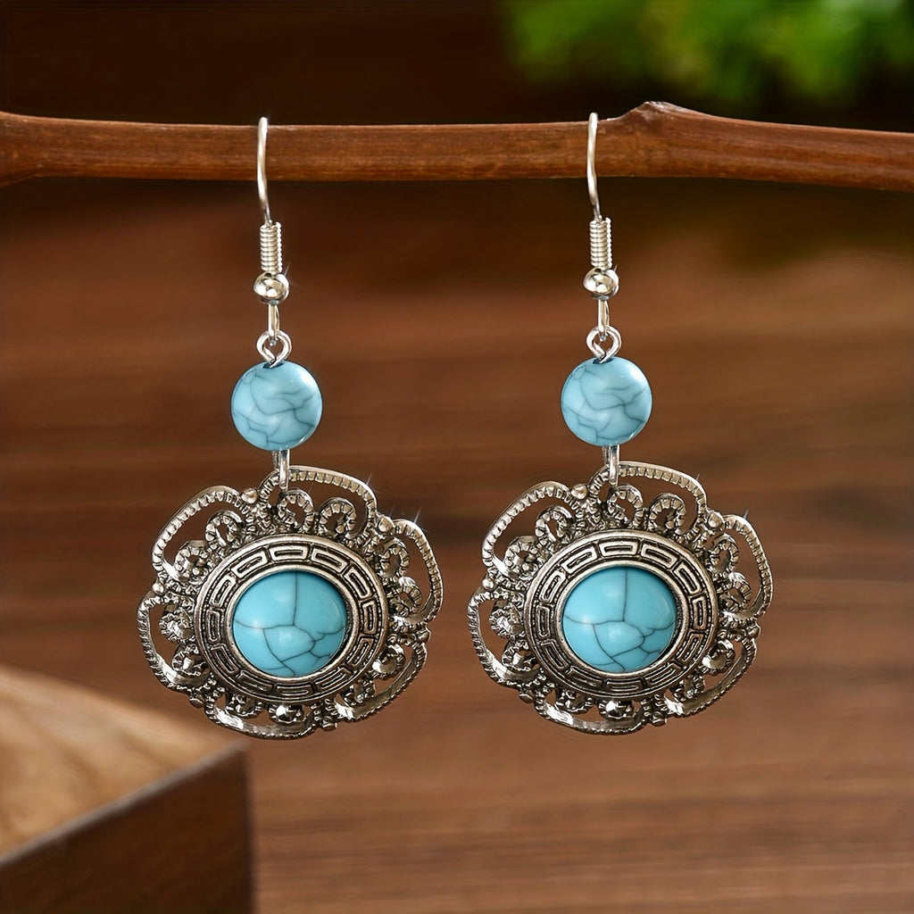 Bohemian Filigree Flower Turquoise Drop Earrings