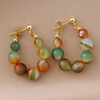 Boho Stone Bead Gold-Plated Hoop Earrings