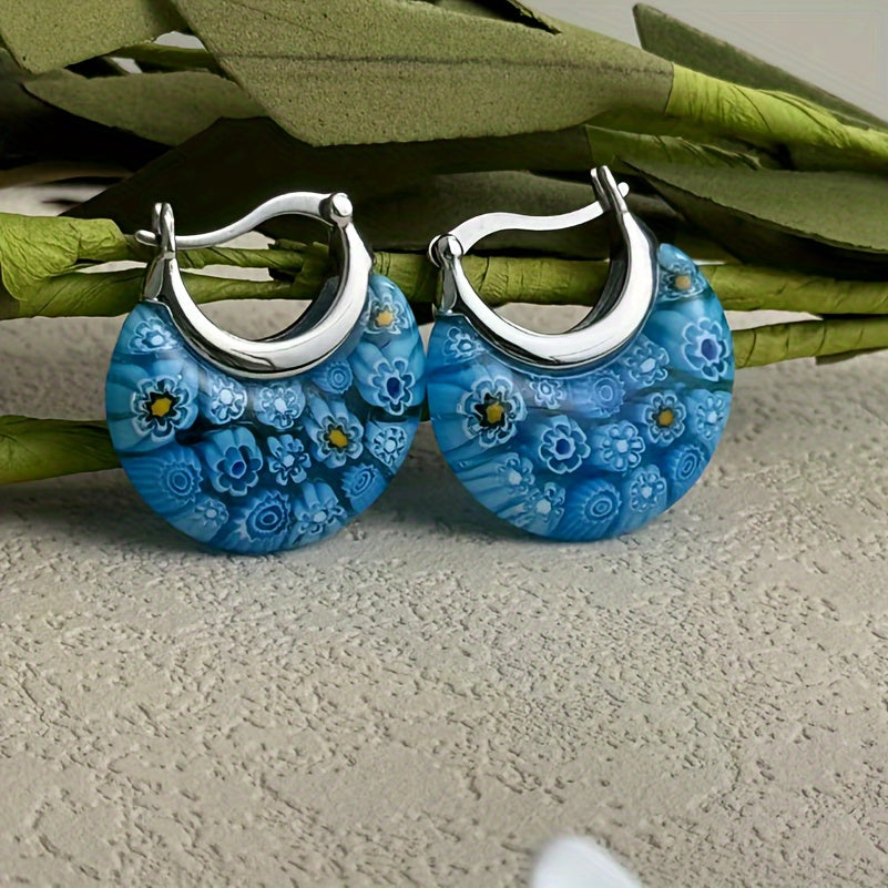 Millefiori Glass Half-Hoop Earrings