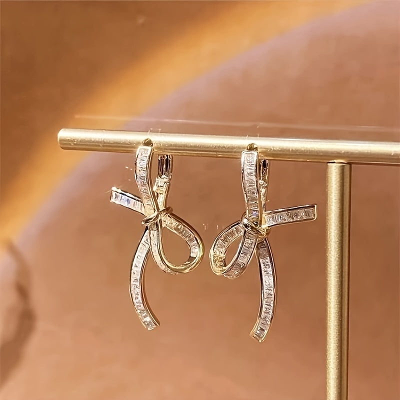 Baguette Diamond-Look Ribbon Drop Earrings