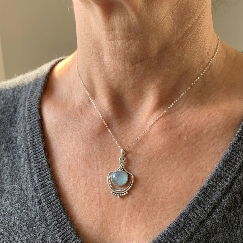 Vintage-Style Green Stone Pendant Necklace