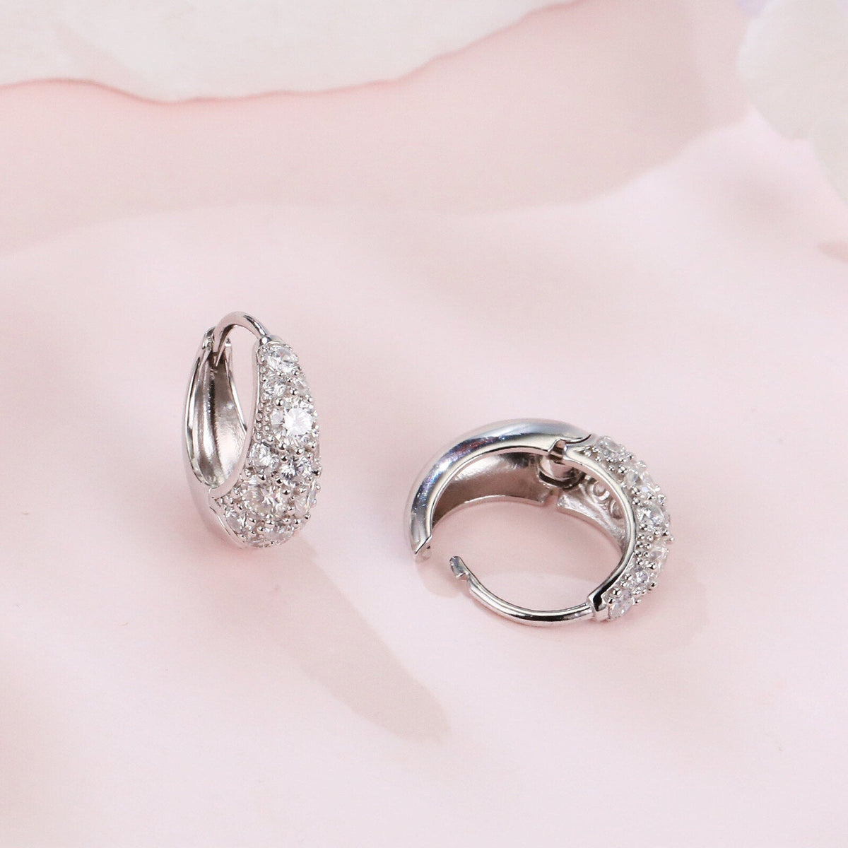 925 Sterling Silver Moissanite Floral Hoop Earrings, White Gold Plated