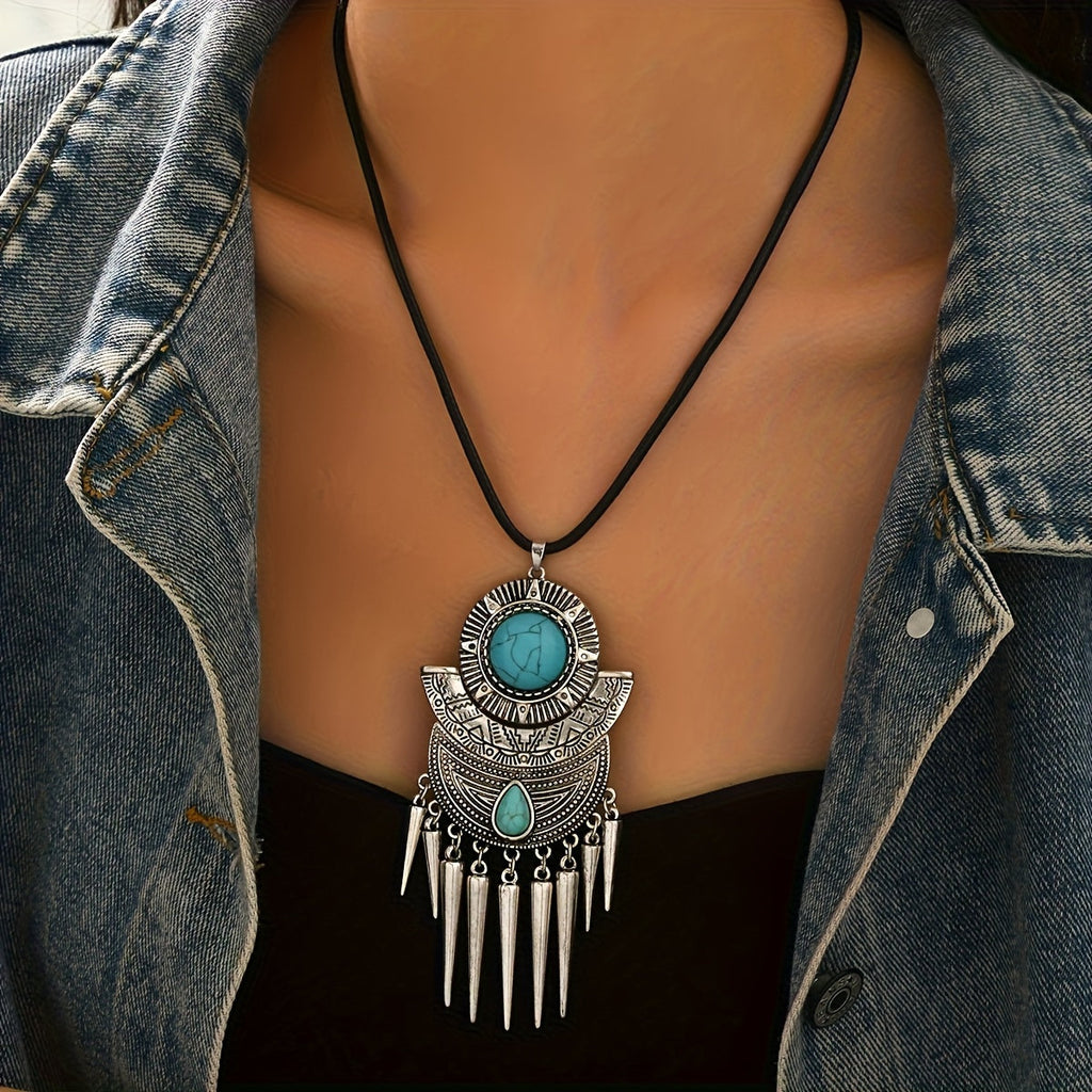Bohemian Spike Tassel Turquoise Pendant Necklace