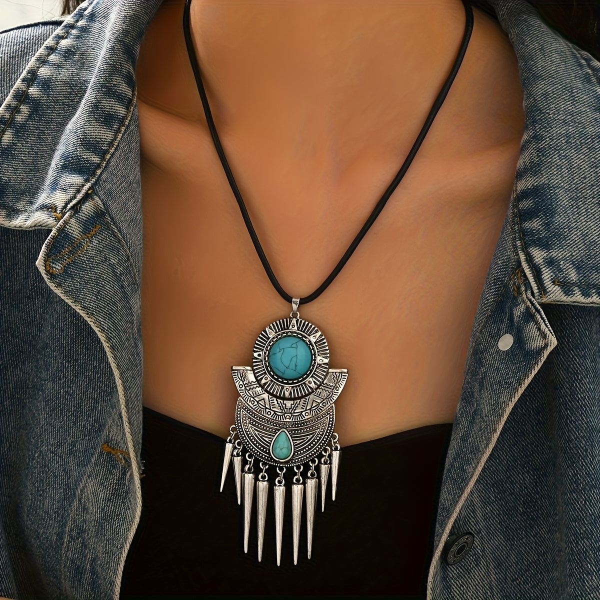Bohemian Spike Tassel Turquoise Pendant Necklace