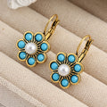 Vintage Turquoise and Pearl Flower Earrings