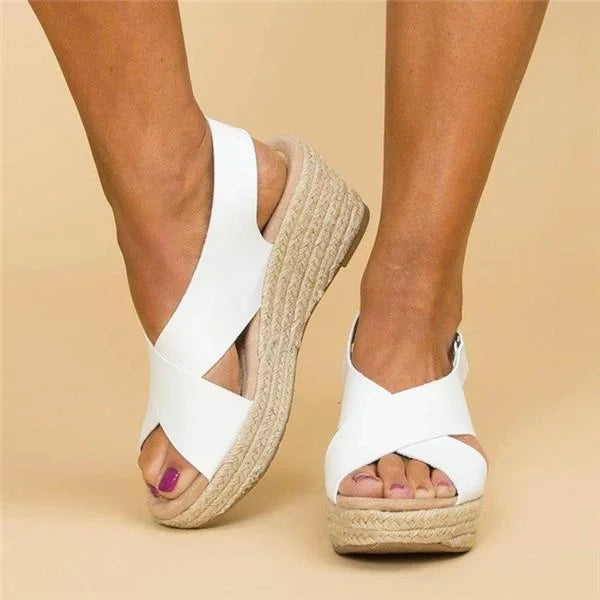 Cross Strap Wedge Sandals with Espadrille Sole