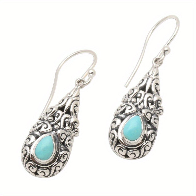 Vintage Teardrop Turquoise Silver-Plated Drop Earrings