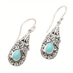 Vintage Teardrop Turquoise Silver-Plated Drop Earrings
