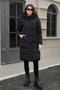 Hooded Longline Padded Jacket with Concealed Button Front