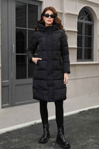 Hooded Longline Padded Jacket with Concealed Button Front